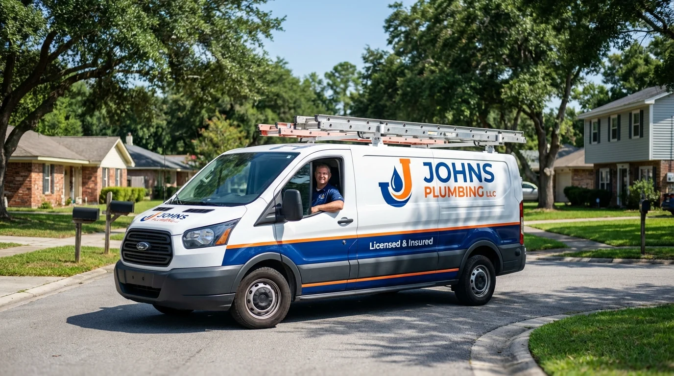 Johns Plumbing LLC service van in Whitesboro, TX