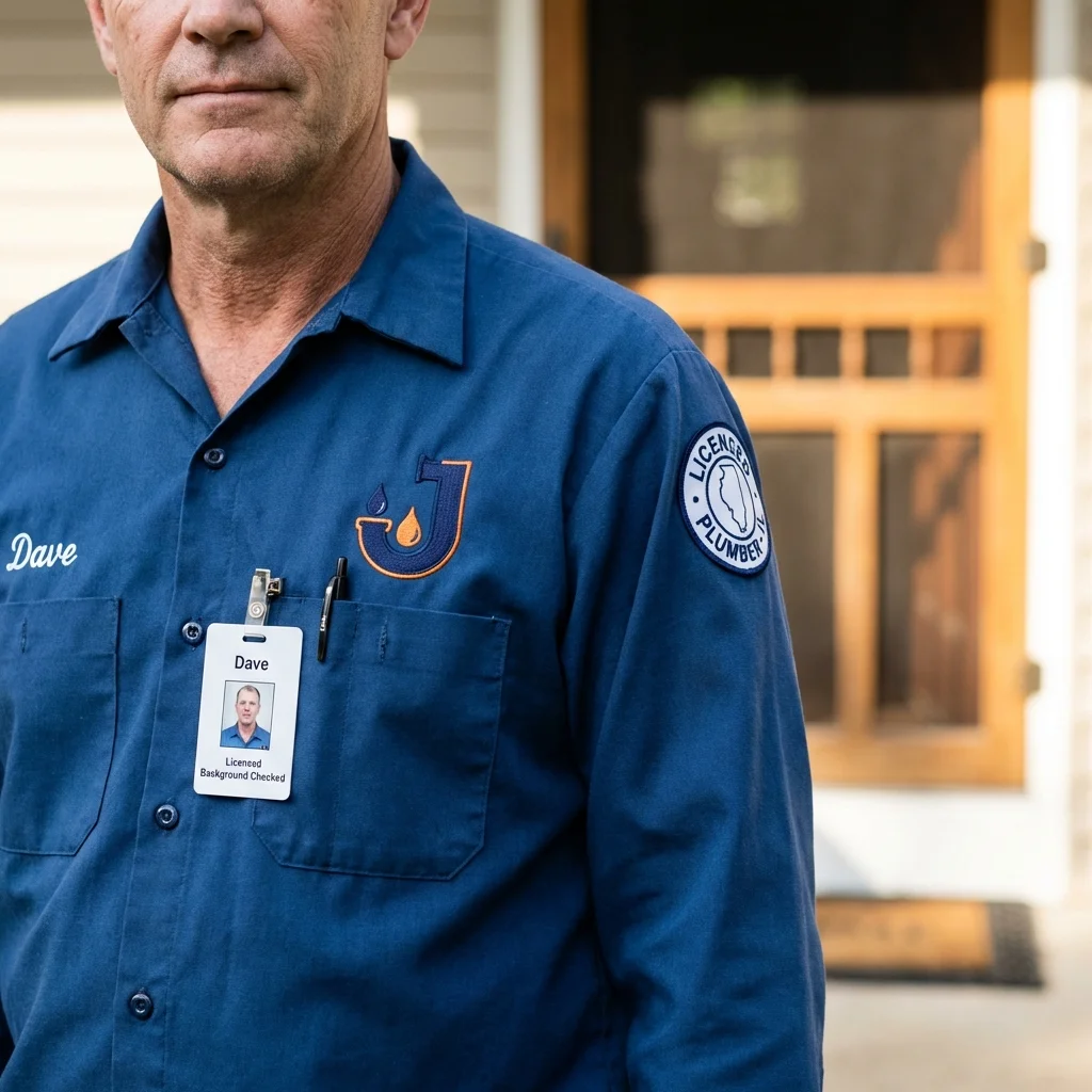 Licensed plumber showing ID badge in Whitesboro, TX