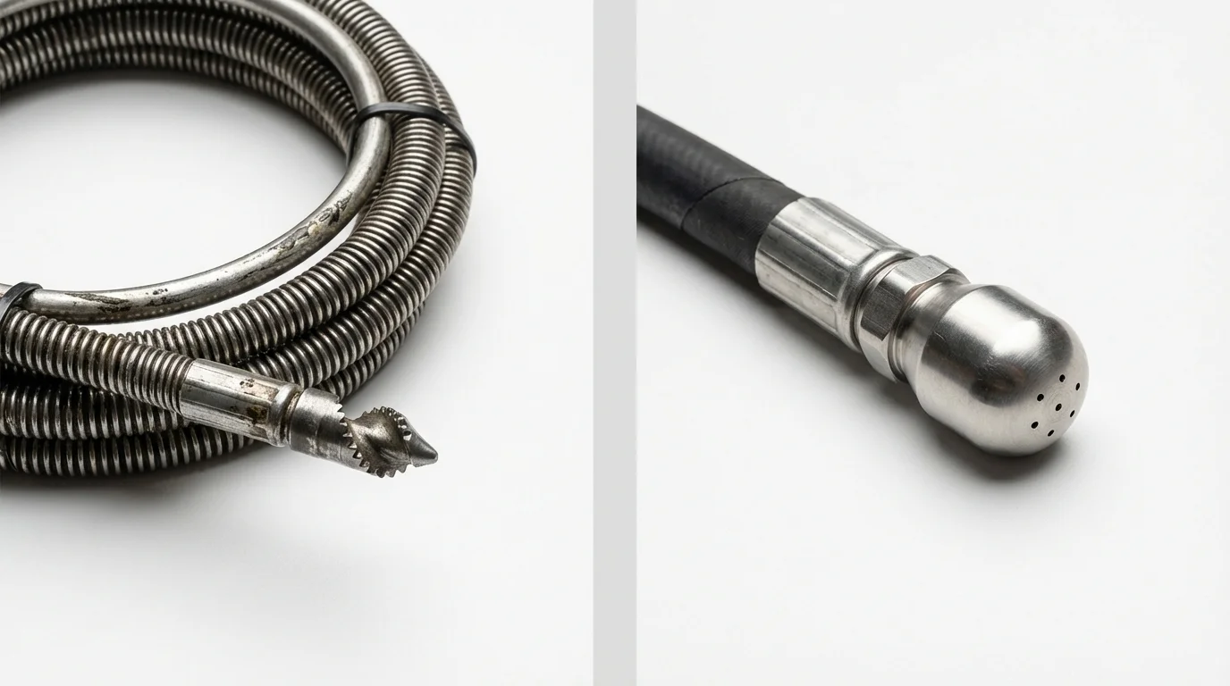 Drain snake cable and hydro jetting nozzle used for drain cleaning in Whitesboro, TX