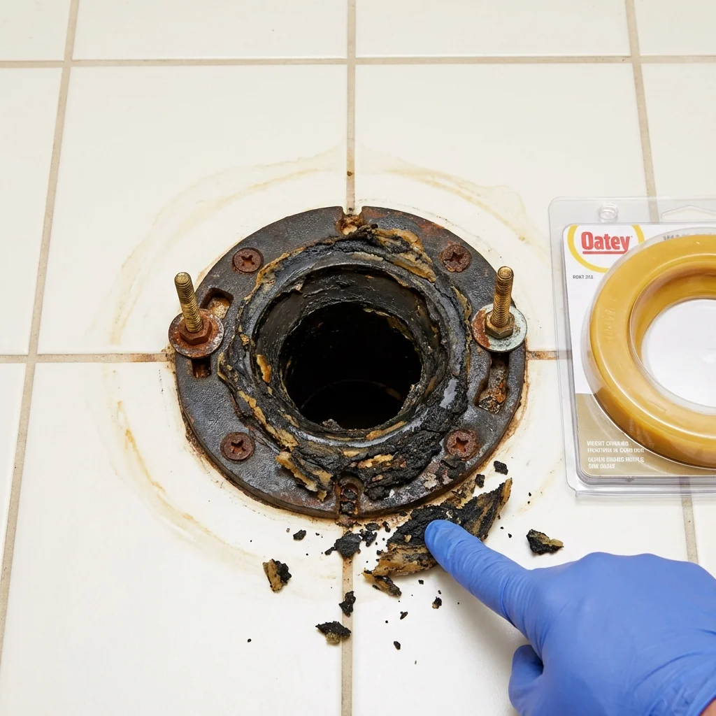 Failed wax ring showing water seepage at the base of a toilet in a Whitesboro, TX home